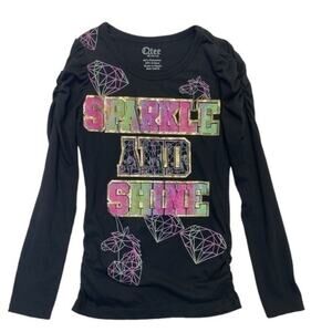 Sparkle And Shine Black Graphic T-shirt long puff sleeve tee Girls Medium 10